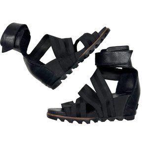 Sorel Joanie Gladiator II Wedge Cuff Sandals  Black Womens Size 8